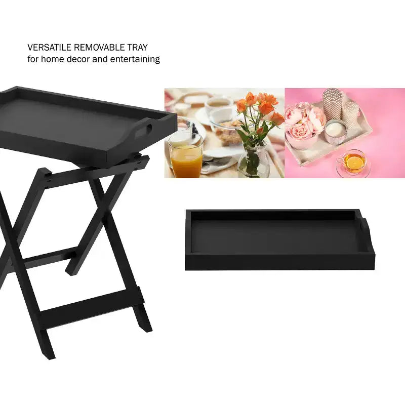Table d'appoint pliante - Table de chevet contemporaine en bois portable avec plateau amovible