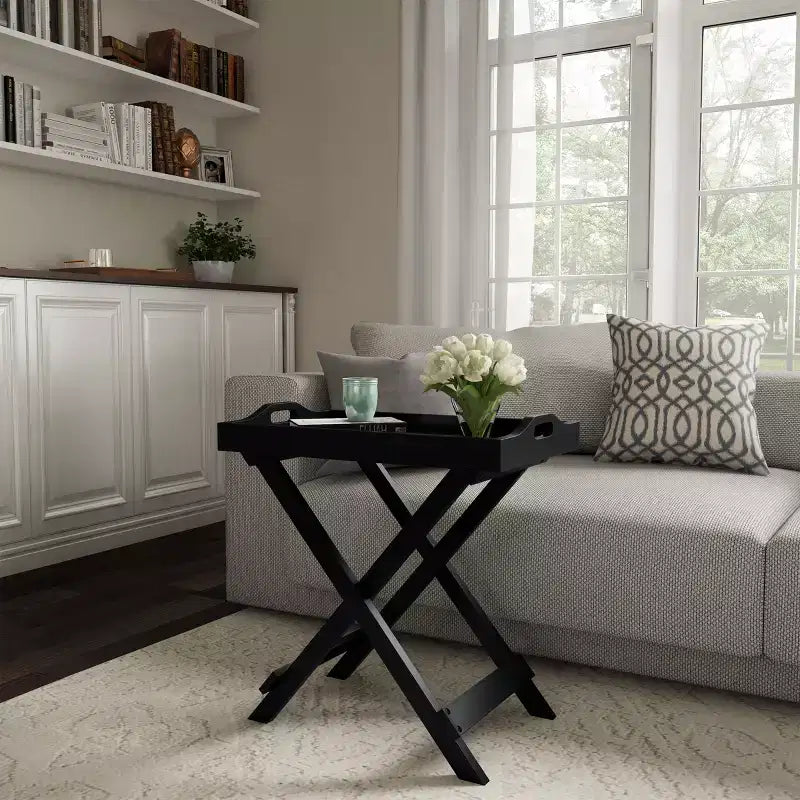 Table d'appoint pliante - Table de chevet contemporaine en bois portable avec plateau amovible