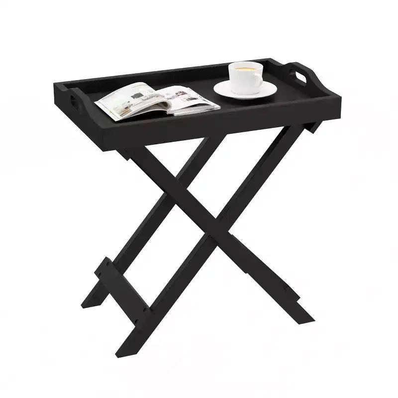 Table d'appoint pliante - Table de chevet contemporaine en bois portable avec plateau amovible