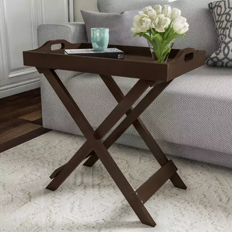 Table d'appoint pliante - Table de chevet contemporaine en bois portable avec plateau amovible