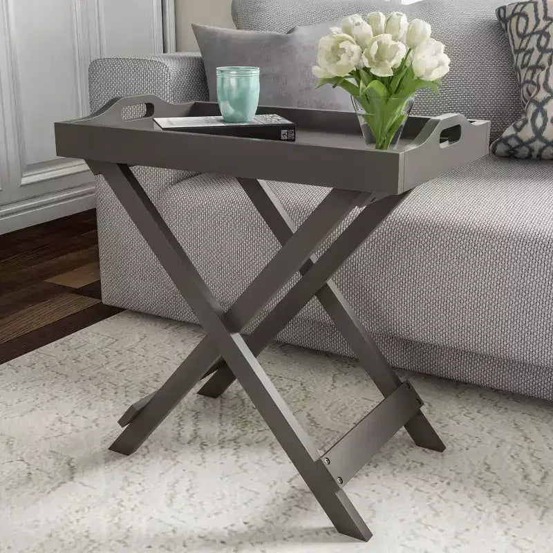 Table d'appoint pliante - Table de chevet contemporaine en bois portable avec plateau amovible
