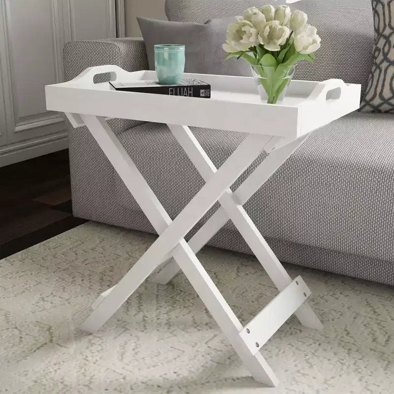 Table d'appoint pliante - Table de chevet contemporaine en bois portable avec plateau amovible