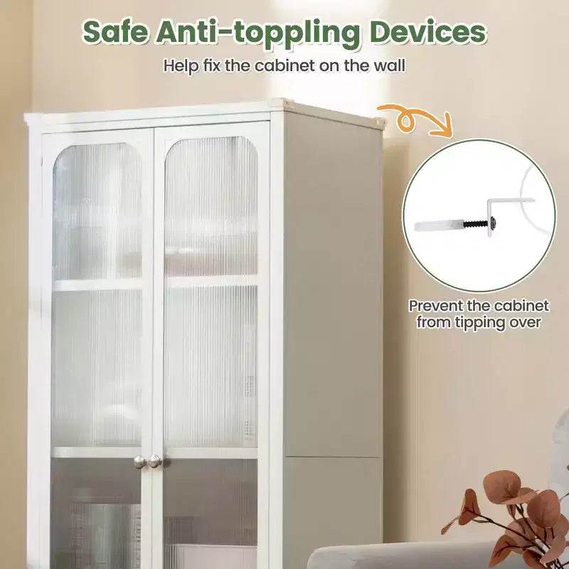 Meuble de rangement à roulettes avec 2 portes translucides et étagères réglables