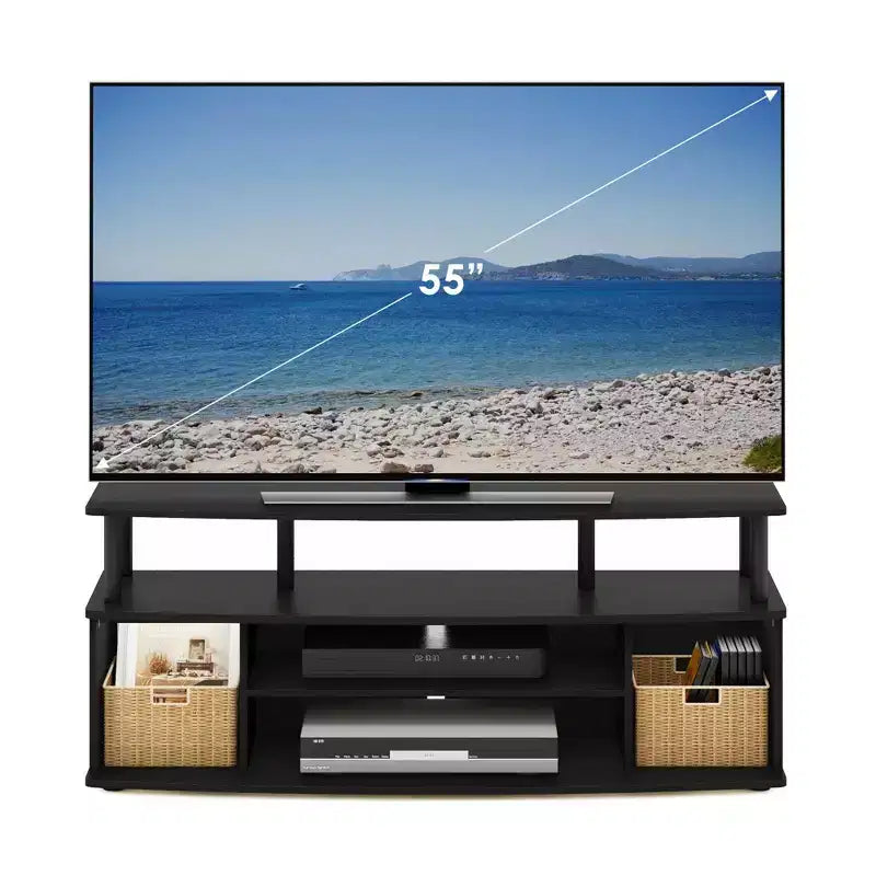 Meuble TV moderne Grand meuble de divertissement Peut contenir jusqu'à une télévision de 55 pouces avec étagères de rangement ouvertes en bois noir