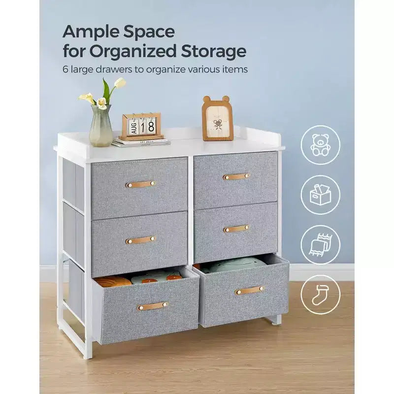Commode enfant avec 6 tiroirs, pour bébés garçons et filles, avec table à langer résistante à l'eau, meuble de rangement.