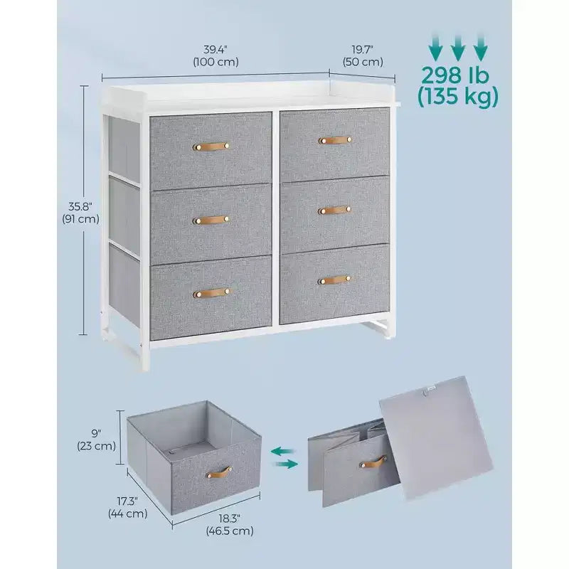 Commode enfant avec 6 tiroirs, pour bébés garçons et filles, avec table à langer résistante à l'eau, meuble de rangement.
