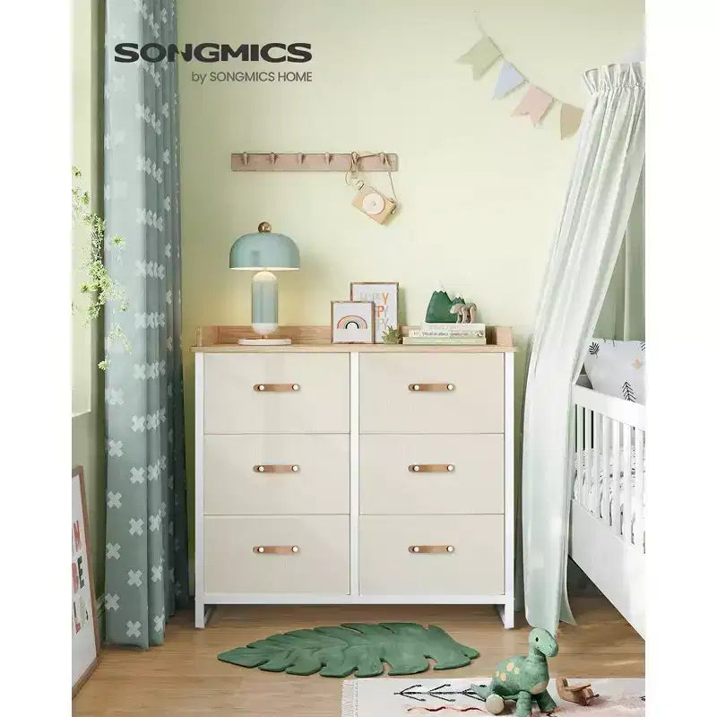 Commode enfant avec 6 tiroirs, pour bébés garçons et filles, avec table à langer résistante à l'eau, meuble de rangement.