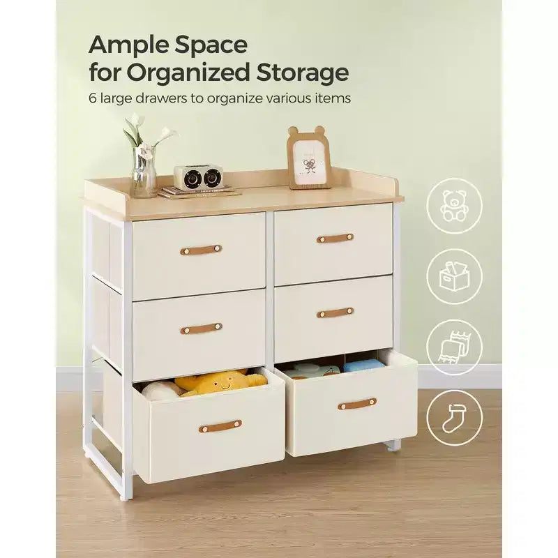 Commode enfant avec 6 tiroirs, pour bébés garçons et filles, avec table à langer résistante à l'eau, meuble de rangement.