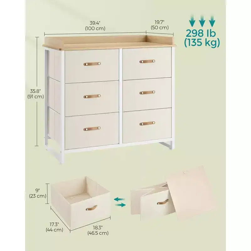 Commode enfant avec 6 tiroirs, pour bébés garçons et filles, avec table à langer résistante à l'eau, meuble de rangement.