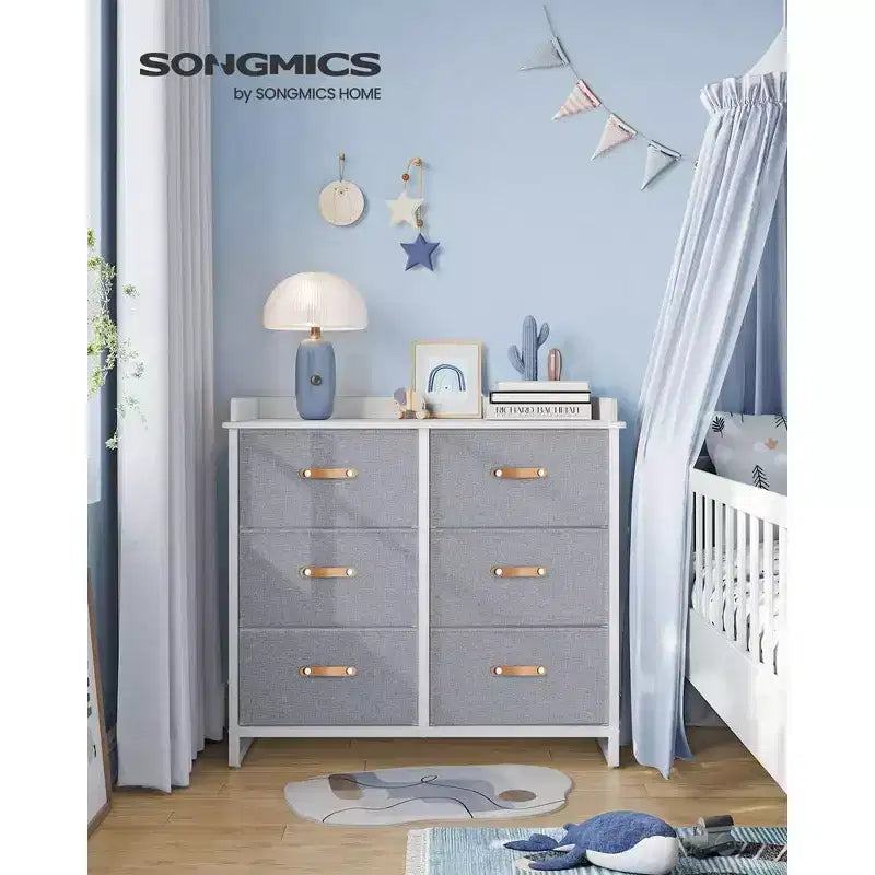 Commode enfant avec 6 tiroirs, pour bébés garçons et filles, avec table à langer résistante à l'eau, meuble de rangement.