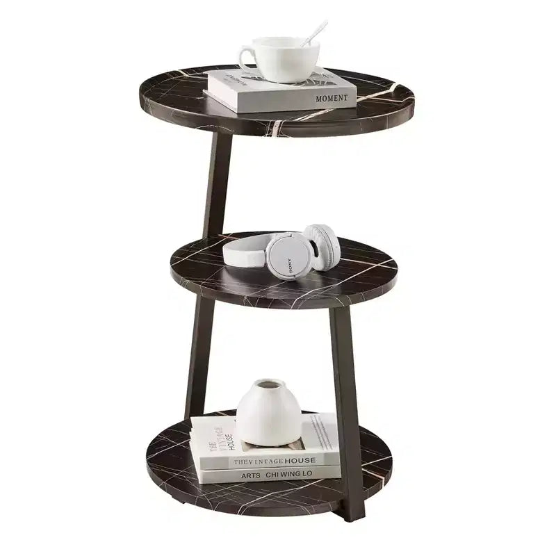 Table d'appoint ronde à 3 niveaux de style Mid-Century avec pieds en piédestal modernes
