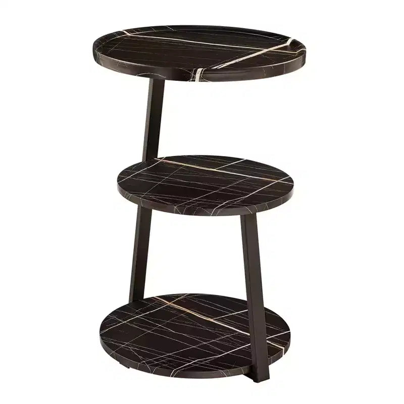 Table d'appoint ronde à 3 niveaux de style Mid-Century avec pieds en piédestal modernes
