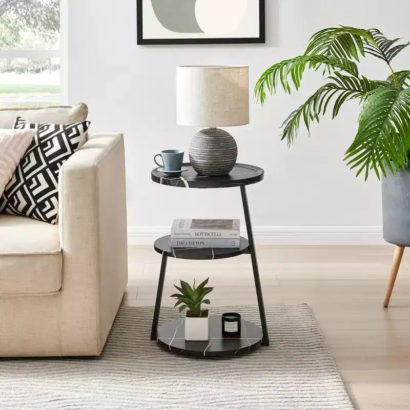 Table d'appoint ronde à 3 niveaux de style Mid-Century avec pieds en piédestal modernes