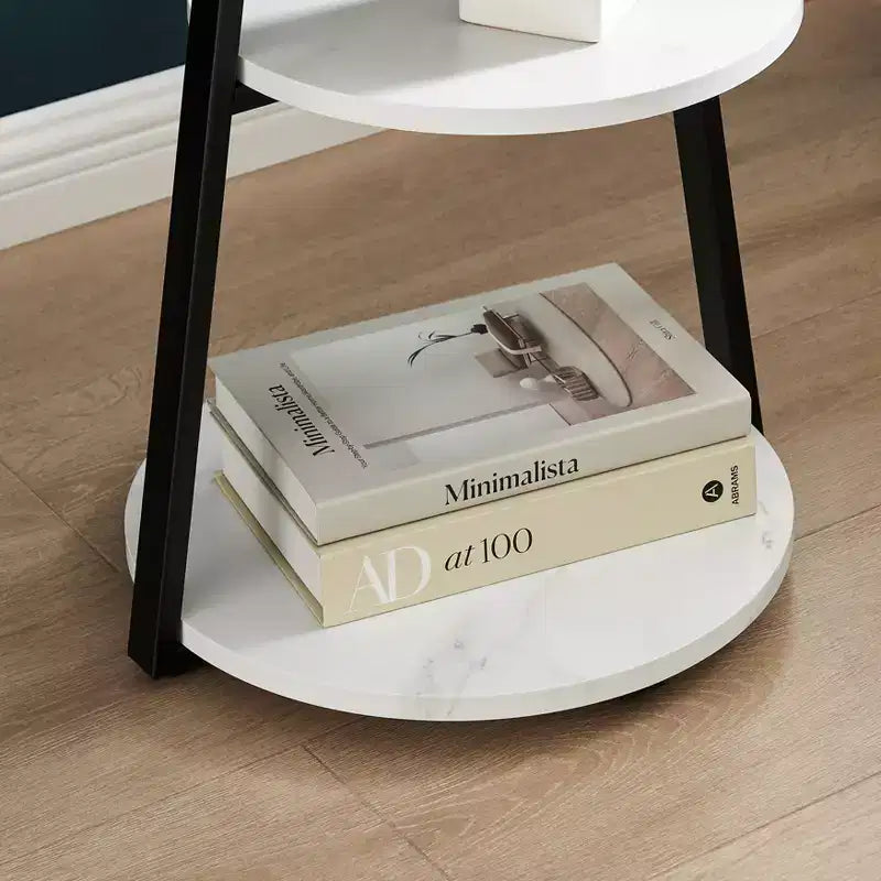 Table d'appoint ronde à 3 niveaux de style Mid-Century avec pieds en piédestal modernes