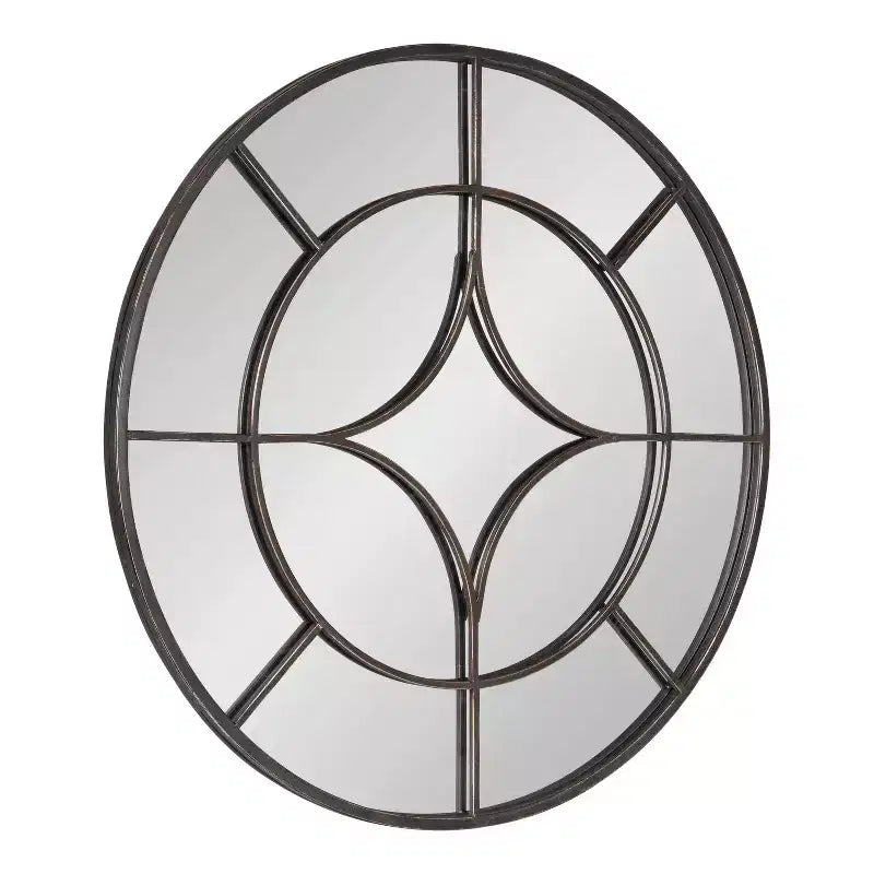 Kate & Laurel All Things Decor 30 Angelis Modern Round Wall Mirror Framed Circle Mirror with Metal Overlay