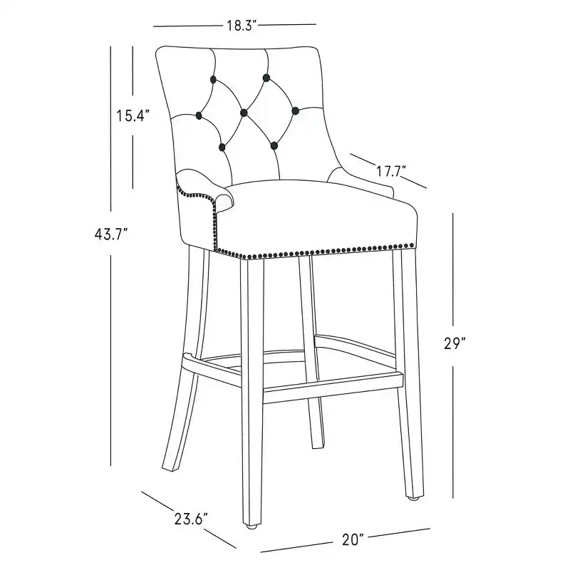 Tabouret de bar tapissé en lin, capitonné avec dossier ailé, marron