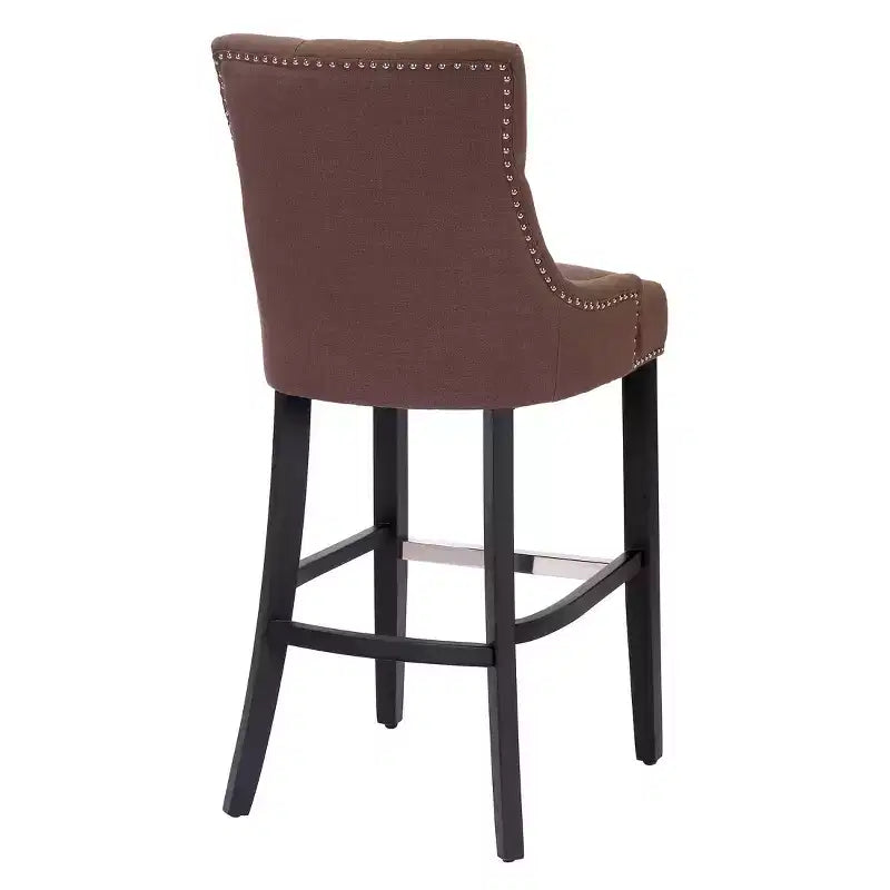 Tabouret de bar tapissé en lin, capitonné avec dossier ailé, marron
