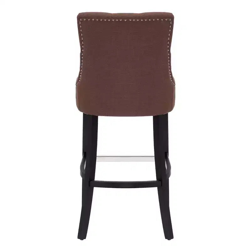 Tabouret de bar tapissé en lin, capitonné avec dossier ailé, marron