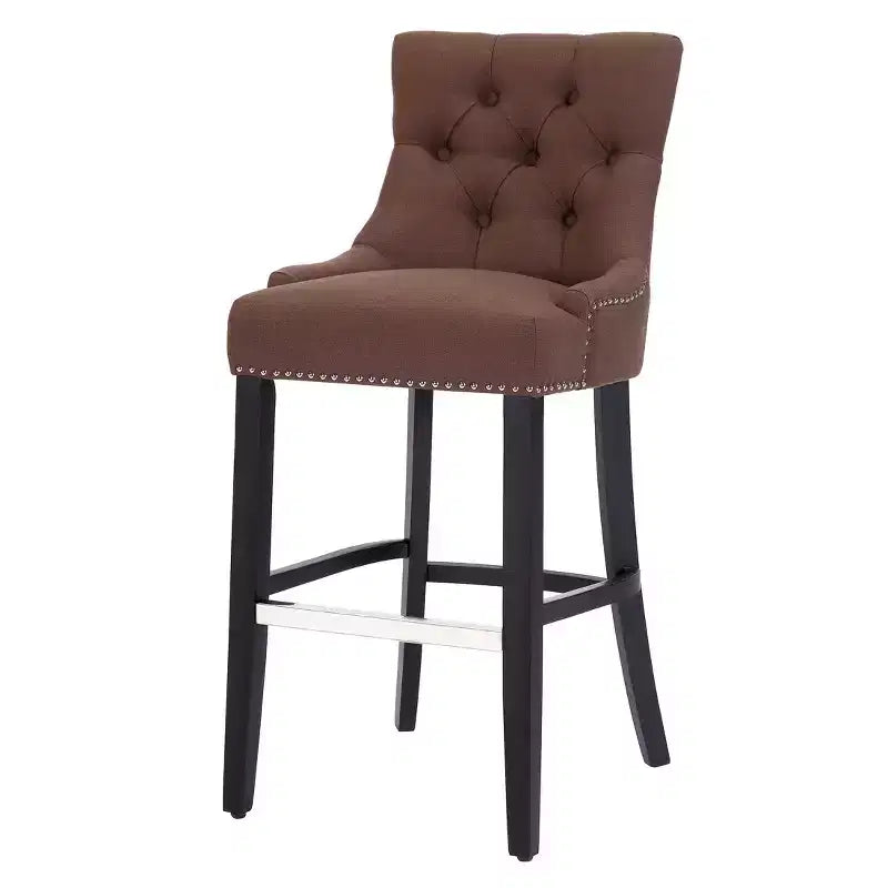 Tabouret de bar tapissé en lin, capitonné avec dossier ailé, marron