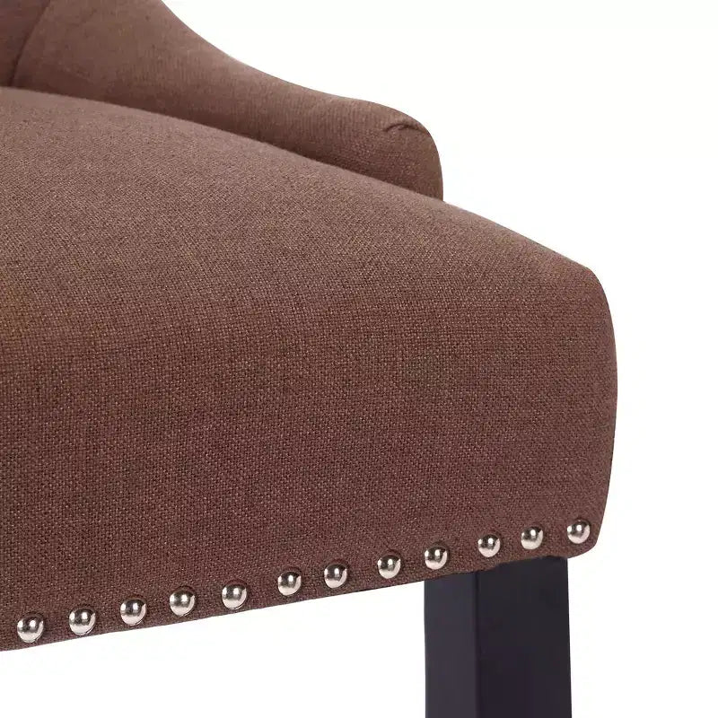 Tabouret de bar tapissé en lin, capitonné avec dossier ailé, marron