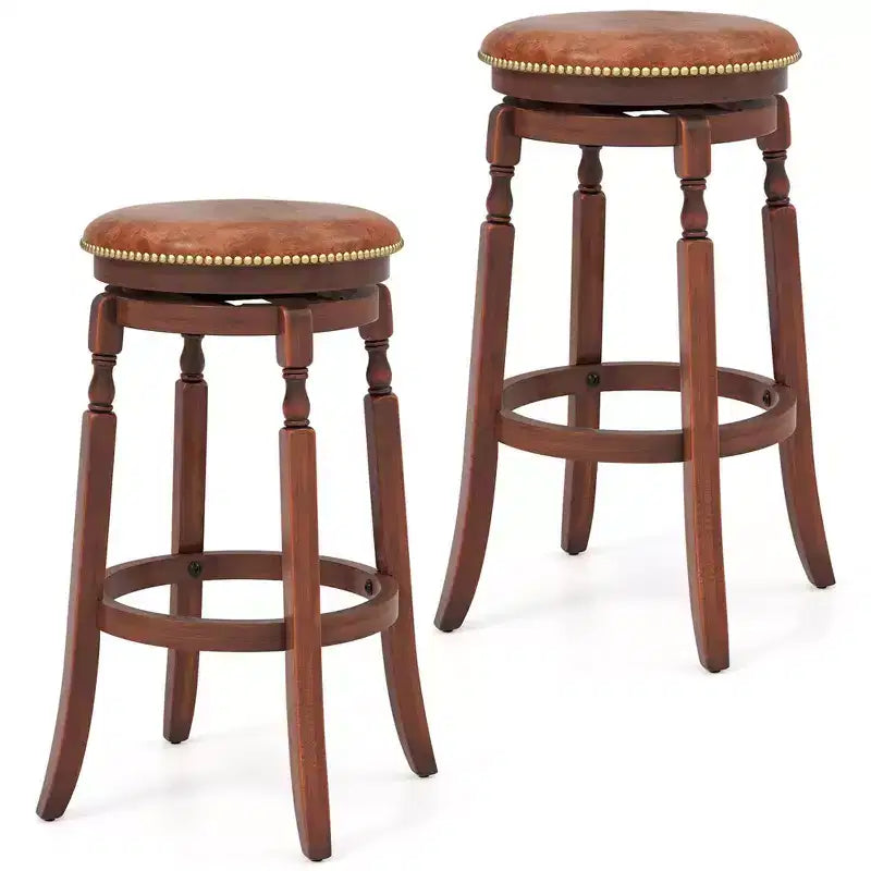 Costway 29 Swivel Bar Stool Set of 2/4 with Upholstered Seat & Rubber Wood Frame Round Walnut