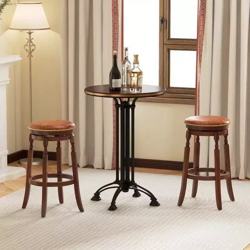 Tabouret de bar pivotant avec assise rembourrée et cadre en bois d'hévéa rond noyer