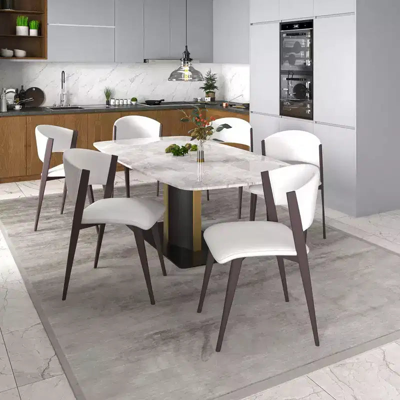 Chaise de salle à manger moderne en similicuir PU – Chaise d'appoint ergonomique à dossier incurvé avec pieds en métal noir mat robuste