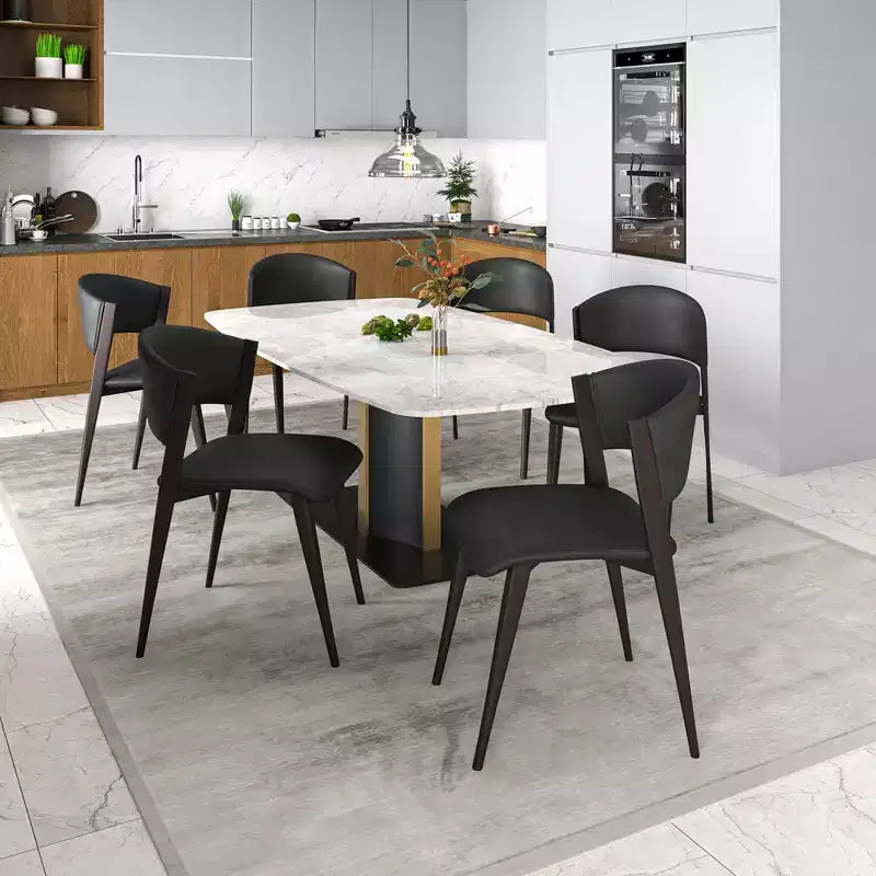 Chaise de salle à manger moderne en similicuir PU – Chaise d'appoint ergonomique à dossier incurvé avec pieds en métal noir mat robuste