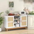 Buffet de 48 po avec 2 portes tressées en bambou et 3 étagères ouvertes pour cuisine, blanc