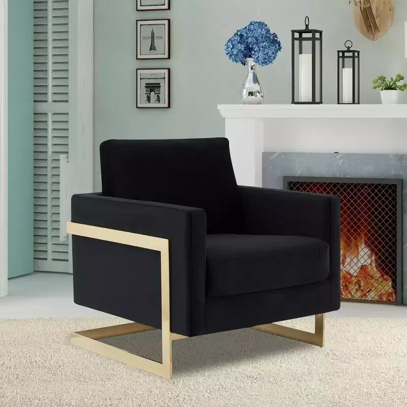 Fauteuil d'appoint rembourré – Fauteuil club moderne en velours avec cadre architectural en métal doré