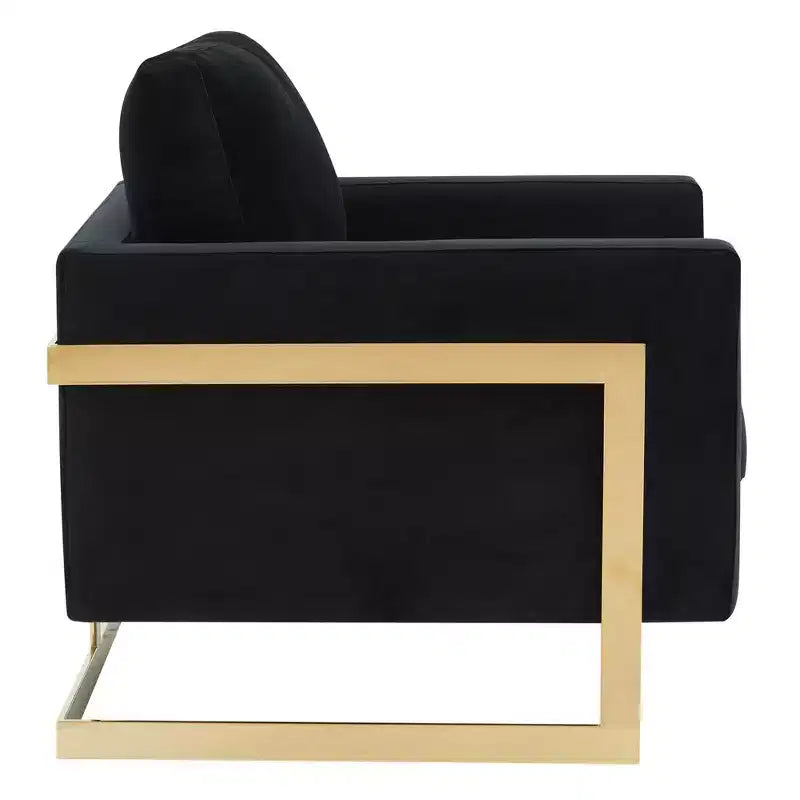 Fauteuil d'appoint rembourré – Fauteuil club moderne en velours avec cadre architectural en métal doré