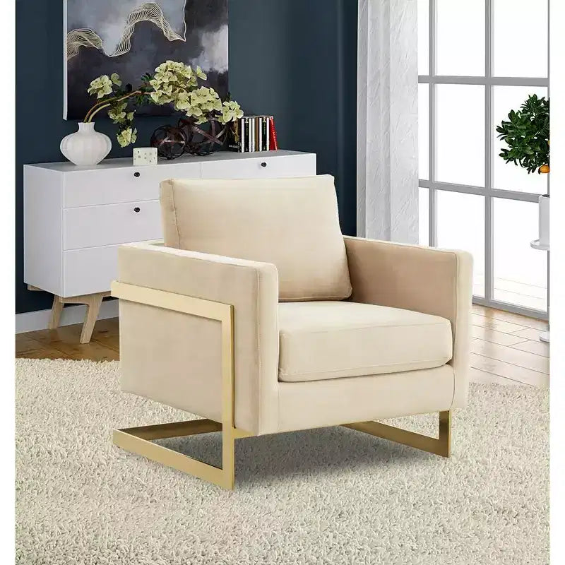 Fauteuil d'appoint rembourré – Fauteuil club moderne en velours avec cadre architectural en métal doré