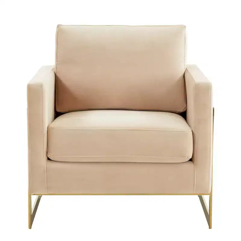Fauteuil d'appoint rembourré – Fauteuil club moderne en velours avec cadre architectural en métal doré