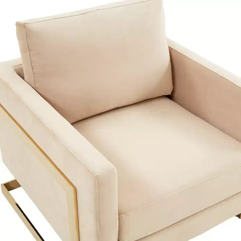 Fauteuil d'appoint rembourré – Fauteuil club moderne en velours avec cadre architectural en métal doré