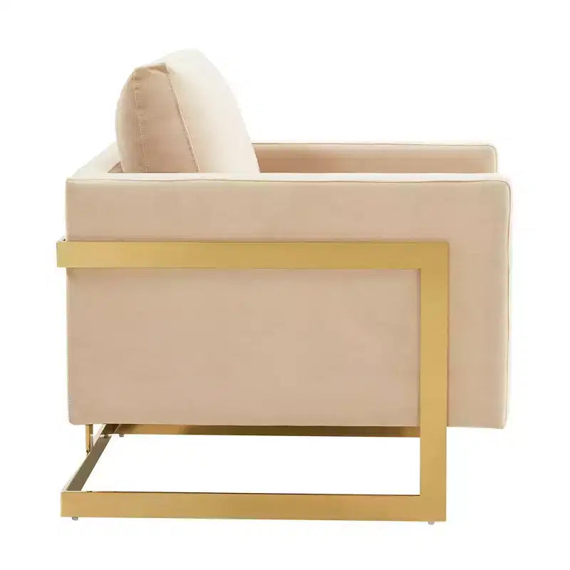 Fauteuil d'appoint rembourré – Fauteuil club moderne en velours avec cadre architectural en métal doré