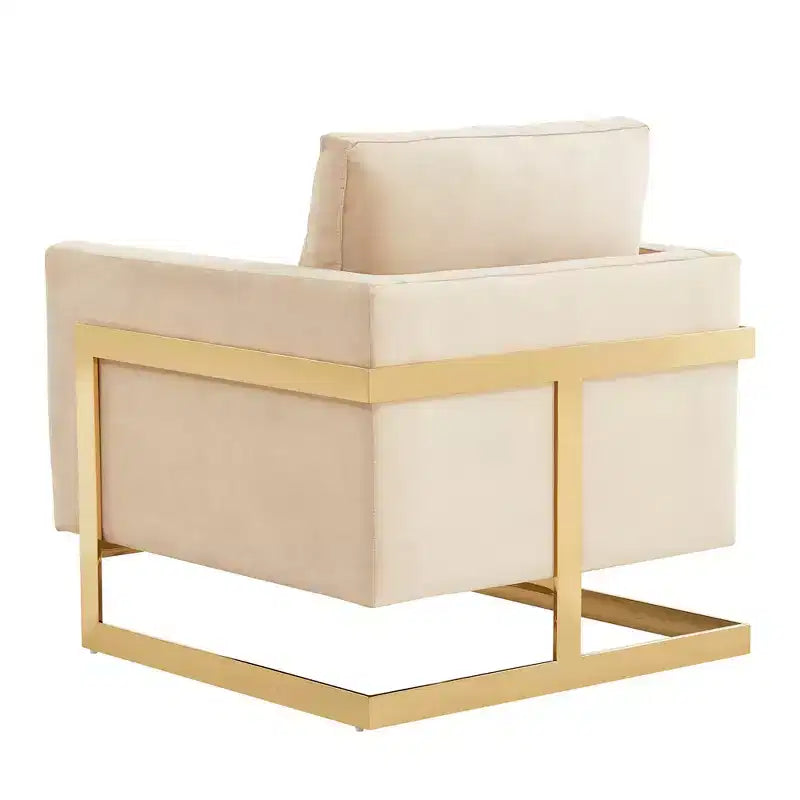 Fauteuil d'appoint rembourré – Fauteuil club moderne en velours avec cadre architectural en métal doré