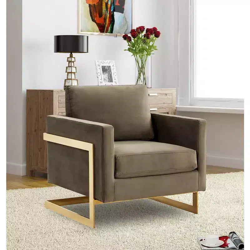 Fauteuil d'appoint rembourré – Fauteuil club moderne en velours avec cadre architectural en métal doré