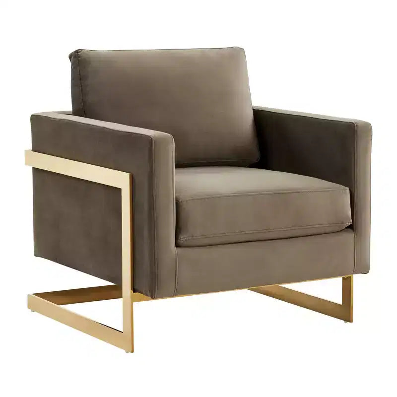 Fauteuil d'appoint rembourré – Fauteuil club moderne en velours avec cadre architectural en métal doré