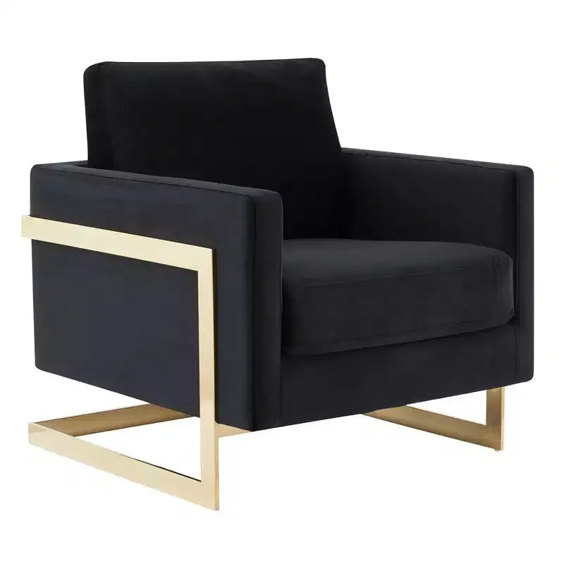 Fauteuil d'appoint rembourré – Fauteuil club moderne en velours avec cadre architectural en métal doré