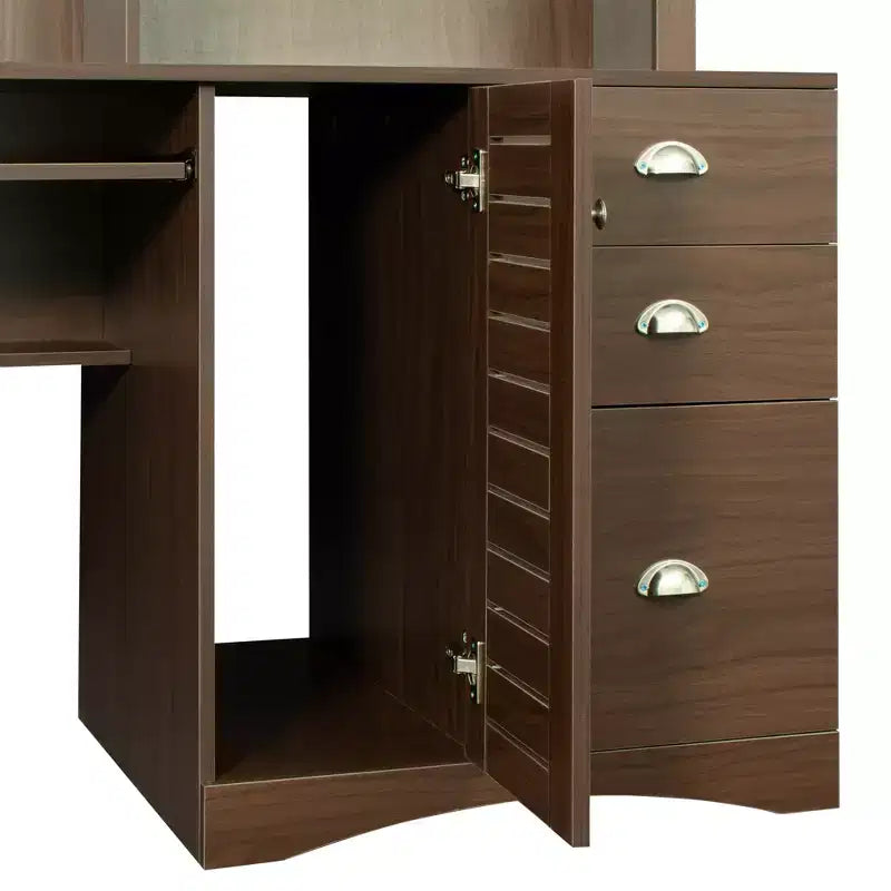 Bureau d'ordinateur de bureau avec étagère supérieure, Poste de travail avec tiroirs