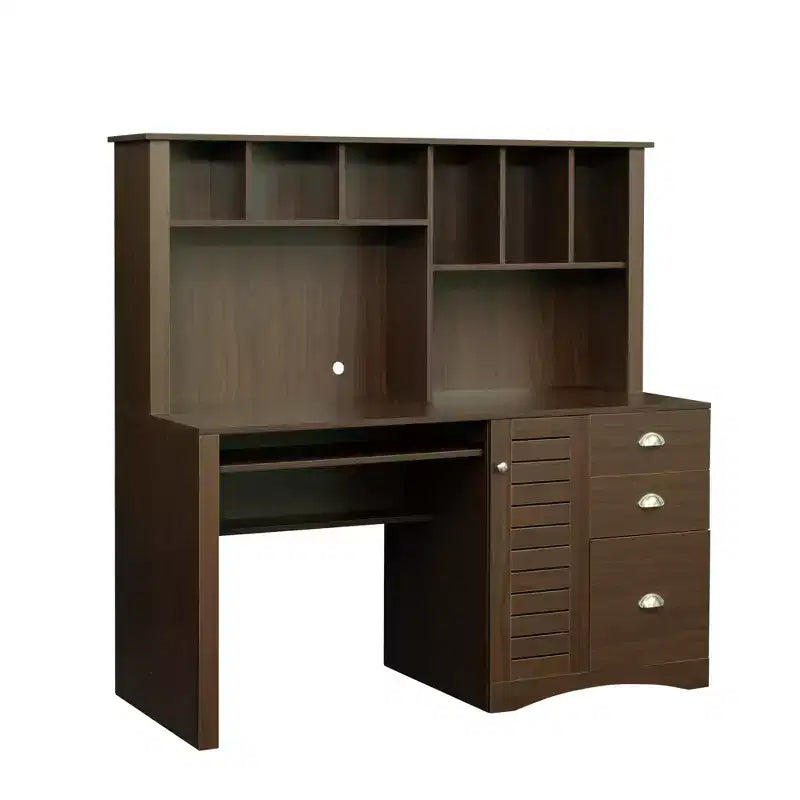 Bureau d'ordinateur de bureau avec étagère supérieure, Poste de travail avec tiroirs