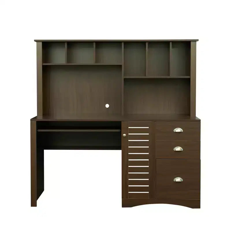 Bureau d'ordinateur de bureau avec étagère supérieure, Poste de travail avec tiroirs