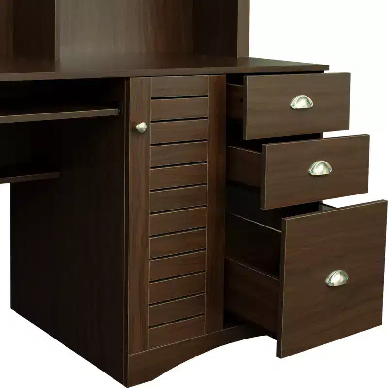 Bureau d'ordinateur de bureau avec étagère supérieure, Poste de travail avec tiroirs