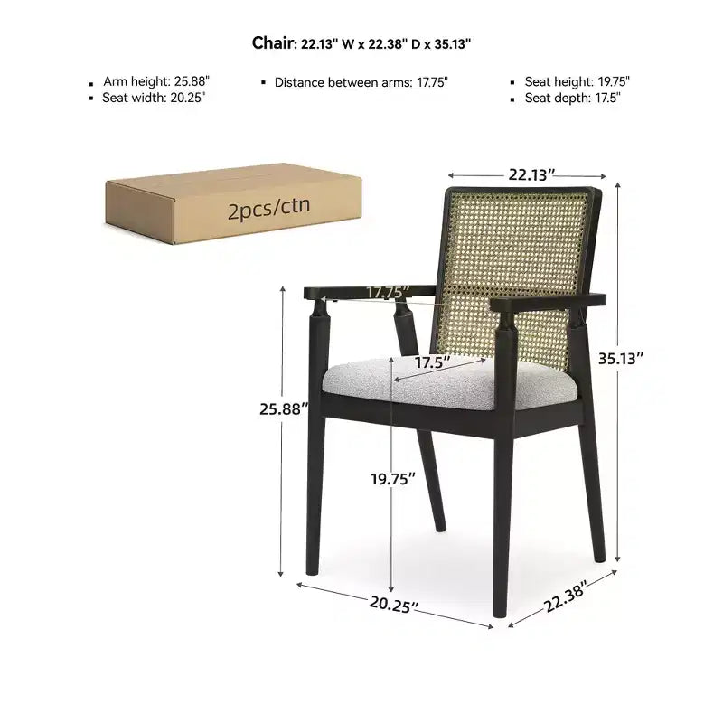 Chaise de salle à manger avec accoudoirs, noire