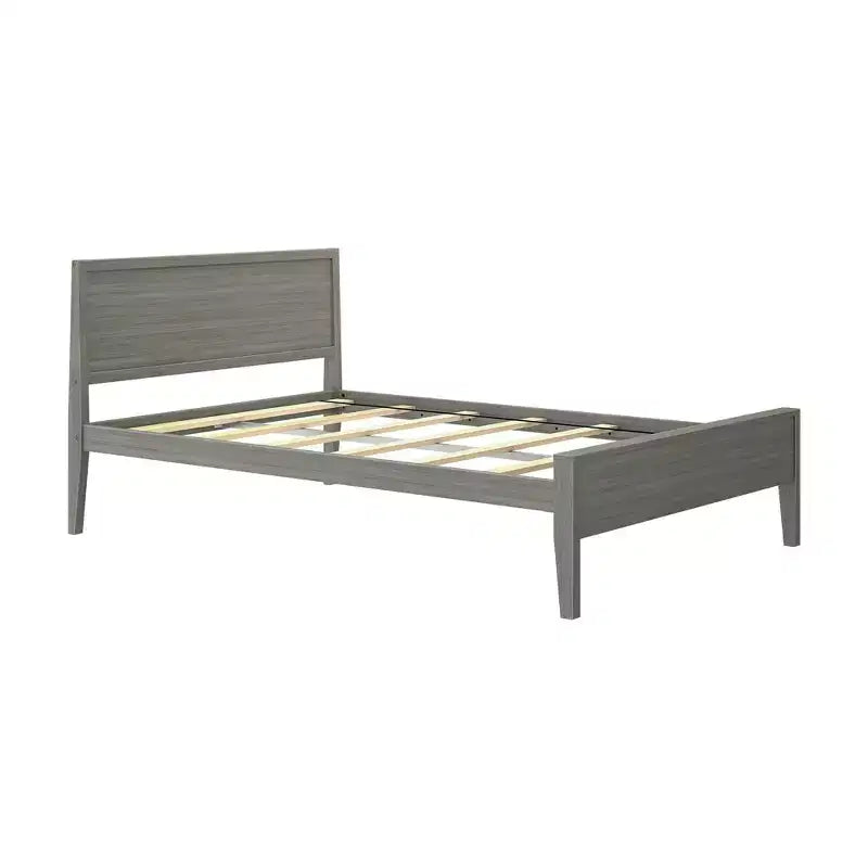 Cadre de lit double en bois massif avec tête de lit, lit plateforme moderne pour adultes