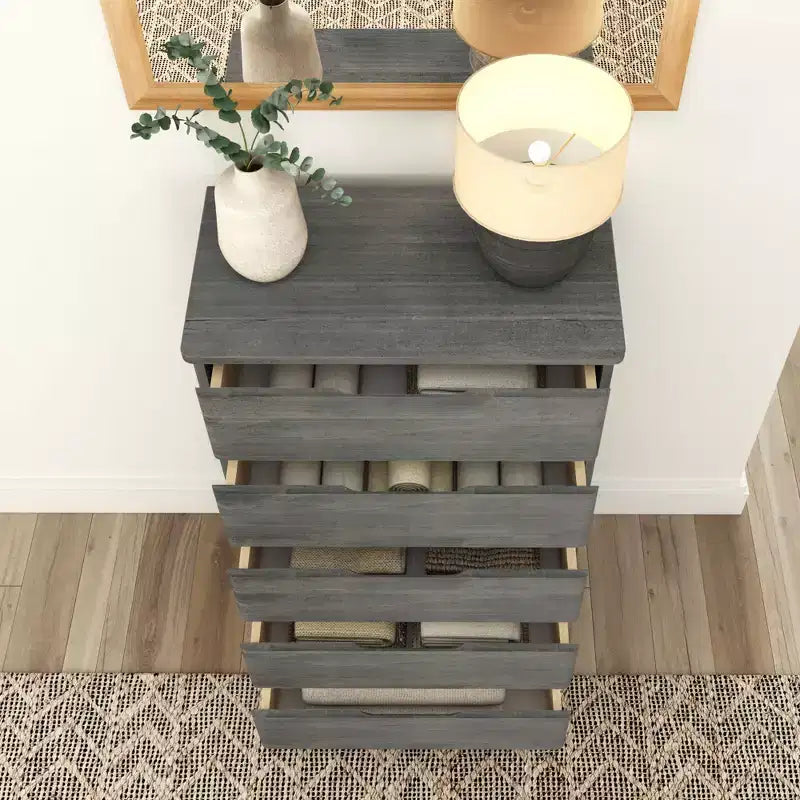 Commode de ferme en bois massif à 5 tiroirs