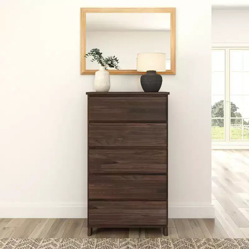 Commode de ferme en bois massif à 5 tiroirs