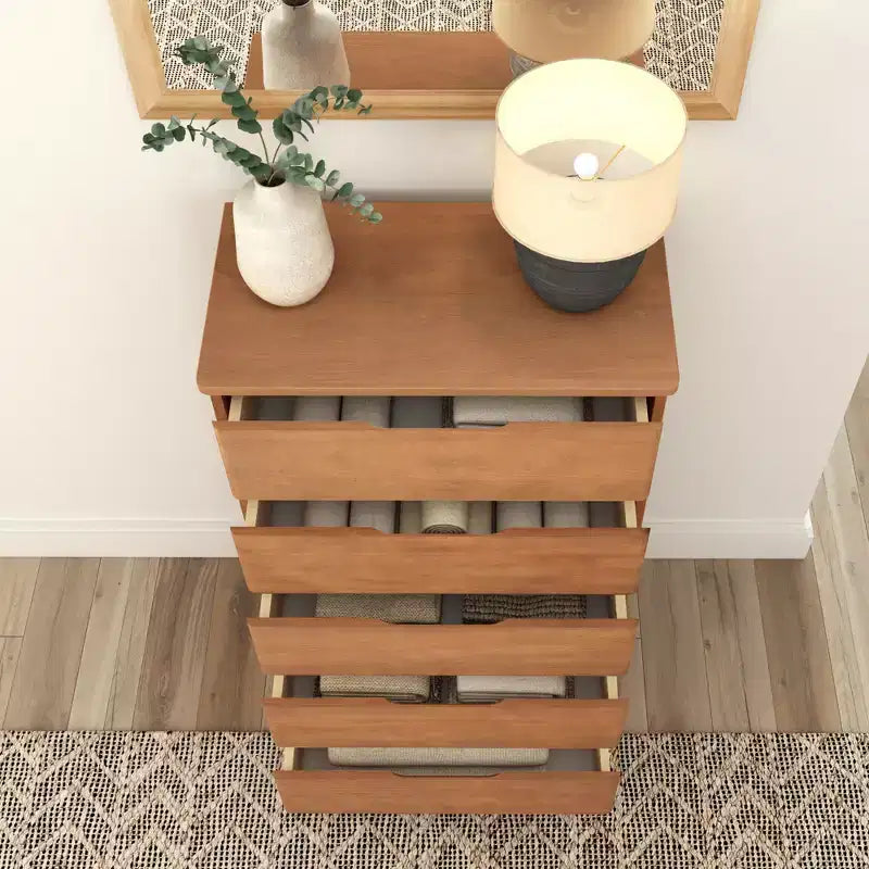 Commode de ferme en bois massif à 5 tiroirs