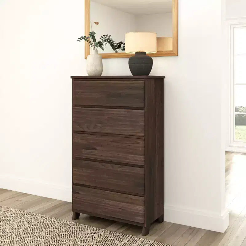 Commode de ferme en bois massif à 5 tiroirs