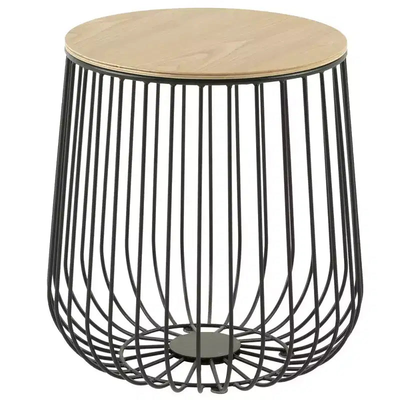 Table d'appoint Mid-Century Modern - Table d'appoint en bois et métal avec rangement à plateau relevable et compartiment caché